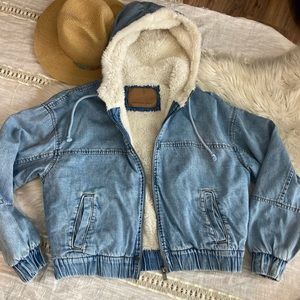 Bomber Jacket American Eagle Jean Sherpa Lined Small Hooded Warm Coat